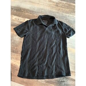 Denim & Flower Ricky Singh Mens Black Textured Knit Short Sleeve Polo Shirt L